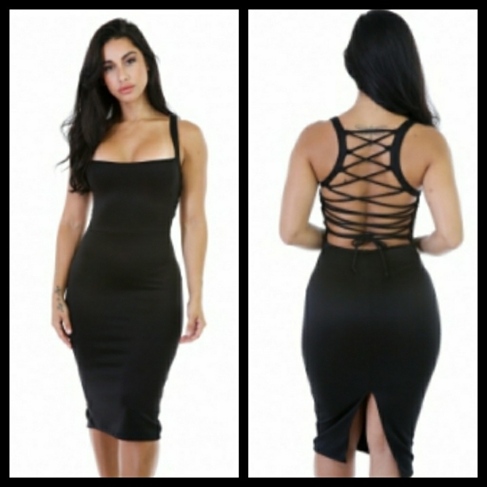 Black back Lace Up Dress